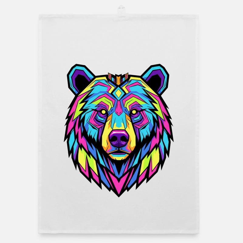 Neon Tribal Bear Illustration Organic dish towel