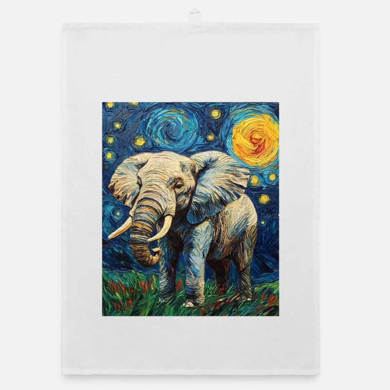 Éléphant Van Gogh Style Nuit étoilée Torchon bio
