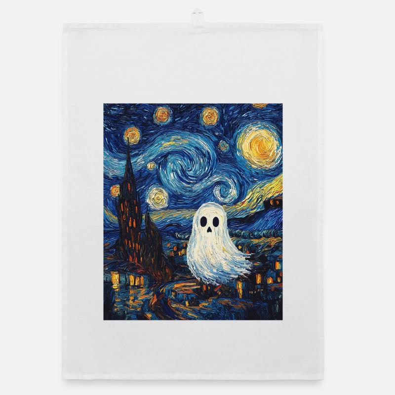 Ghost Van Gogh Style Starry Night Organic dish towel