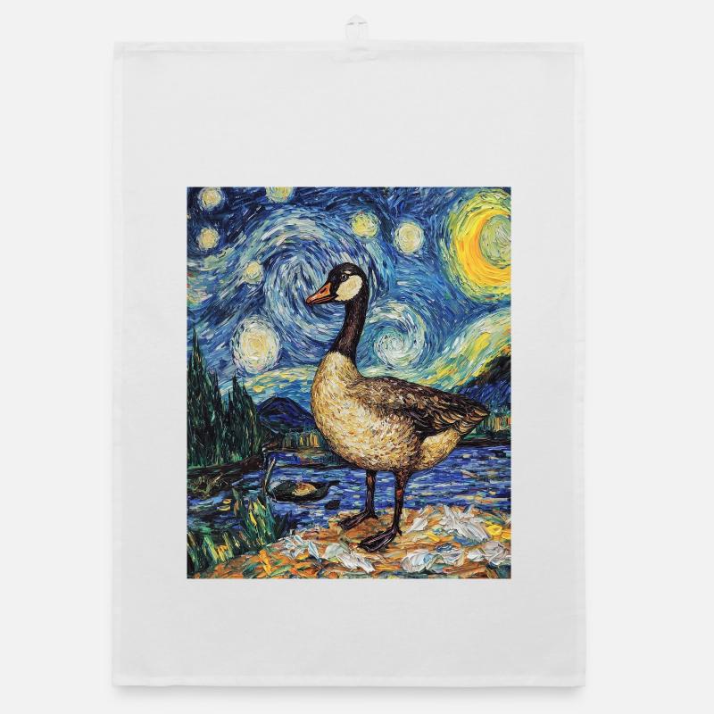 Goose Duck Bird Van Gogh Style Starry Night Organic dish towel