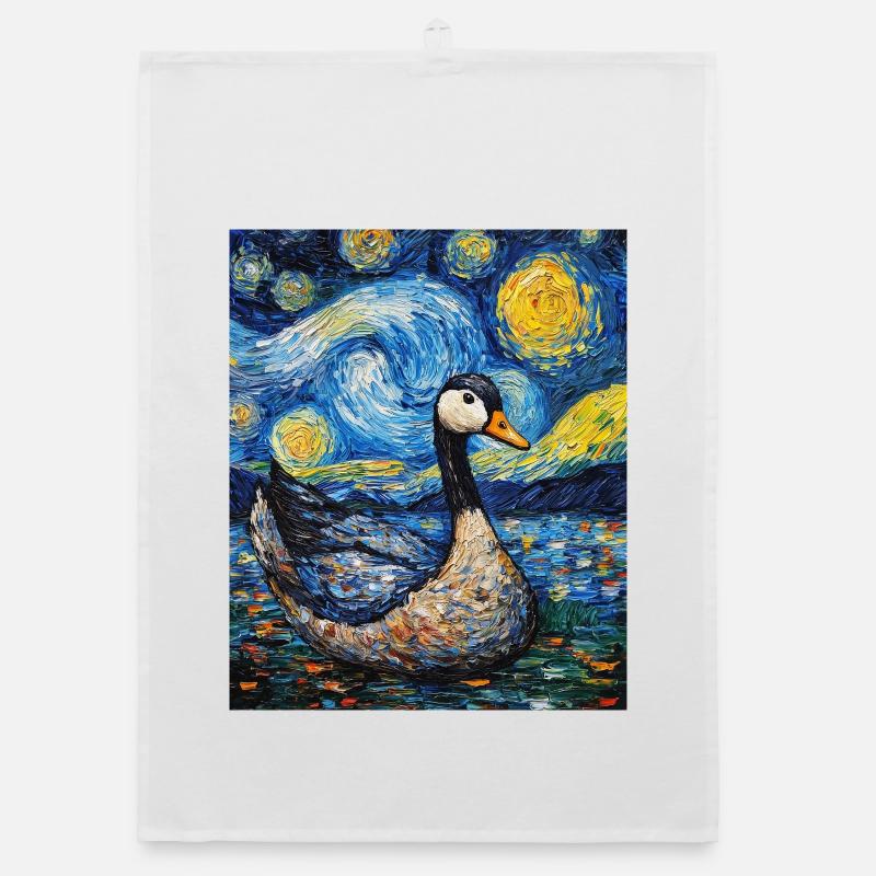 Goose Duck Bird Van Gogh Style Starry Night Organic dish towel