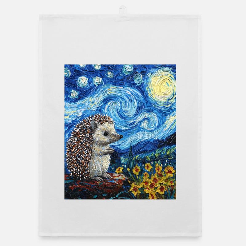 hérisson style Van Gogh nuit étoilée Torchon bio