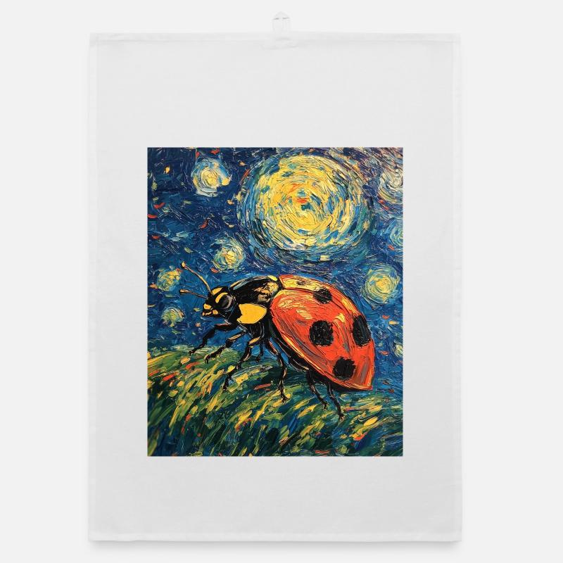 Marienkäfer Van Gogh Style Starry Night - Organic Geschirrtuch - Weiß