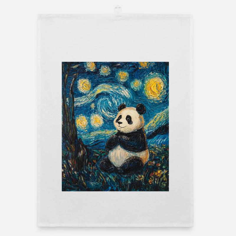 Panda Bear Van Gogh Style Starry Night Organic dish towel