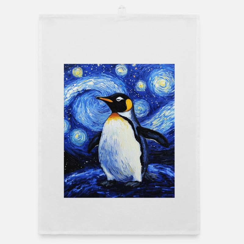Pingouin oiseau style Van Gogh nuit étoilée Torchon bio