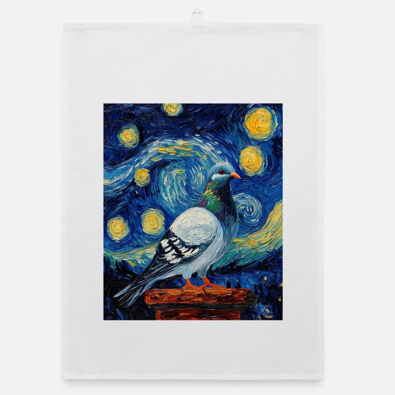Dove Bird Van Gogh Style Starry Night Organic dish towel