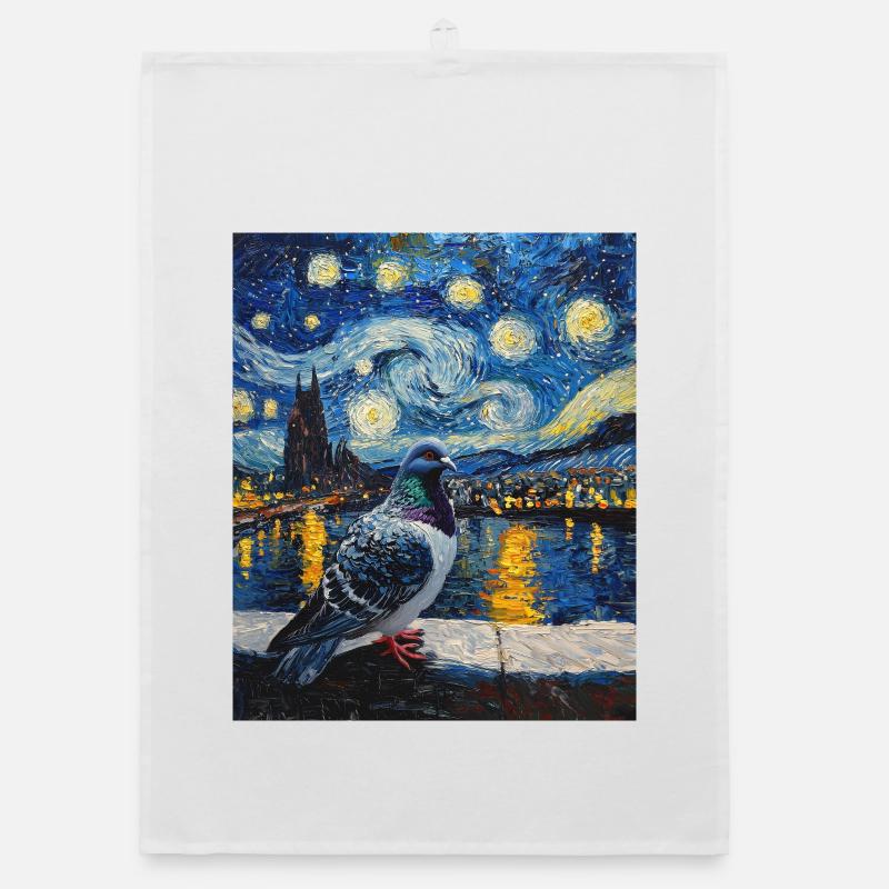 Dove Bird Van Gogh Style Starry Night Organic dish towel