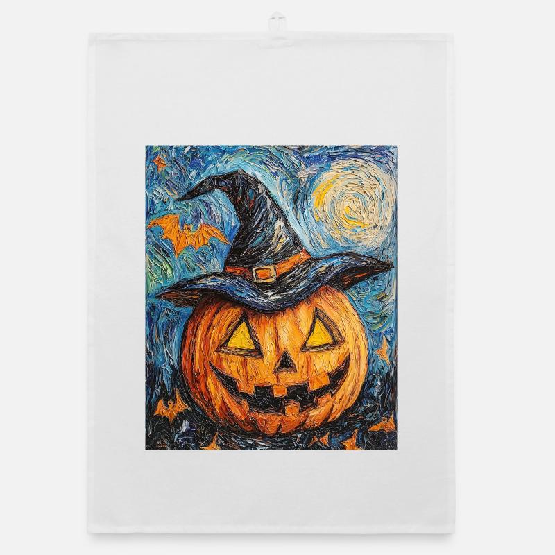Pumpkin Halloween Van Gogh Style Starry Night Organic dish towel