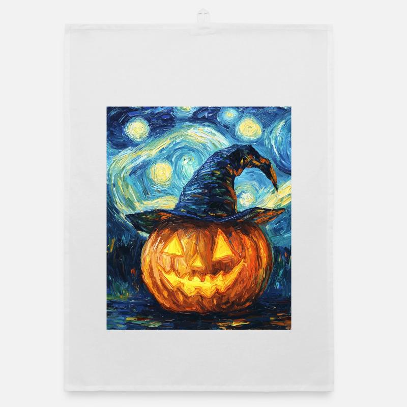 Pumpkin Halloween Van Gogh Style Starry Night Organic dish towel