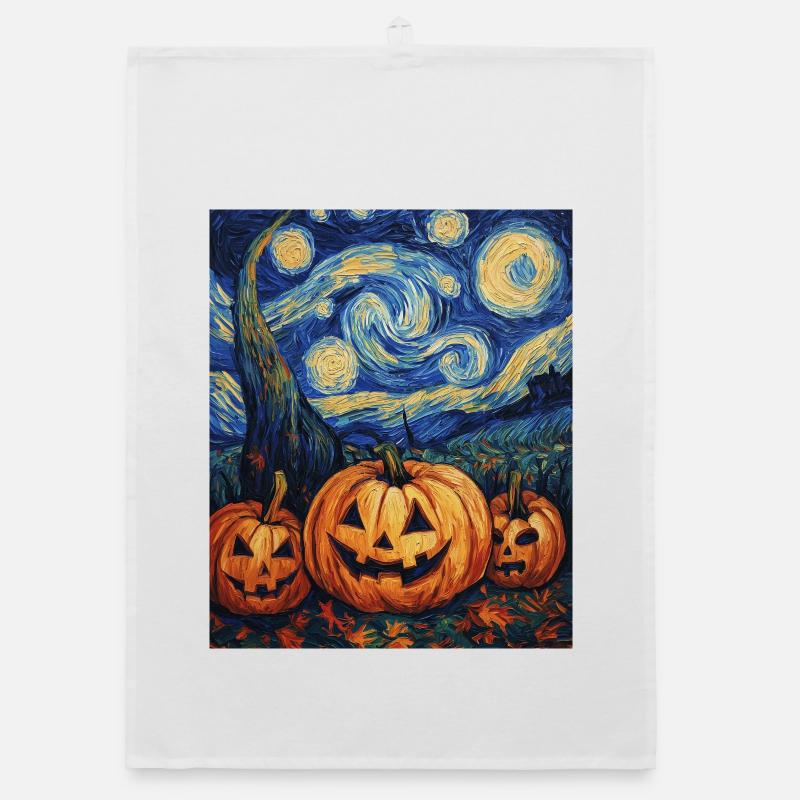 Pumpkin Halloween Van Gogh Style Starry Night Organic dish towel