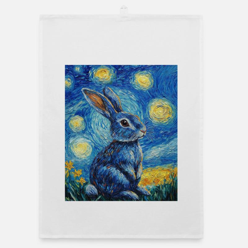 Bunny Rabbit Bunny Van Gogh Style Starry Night Organic dish towel
