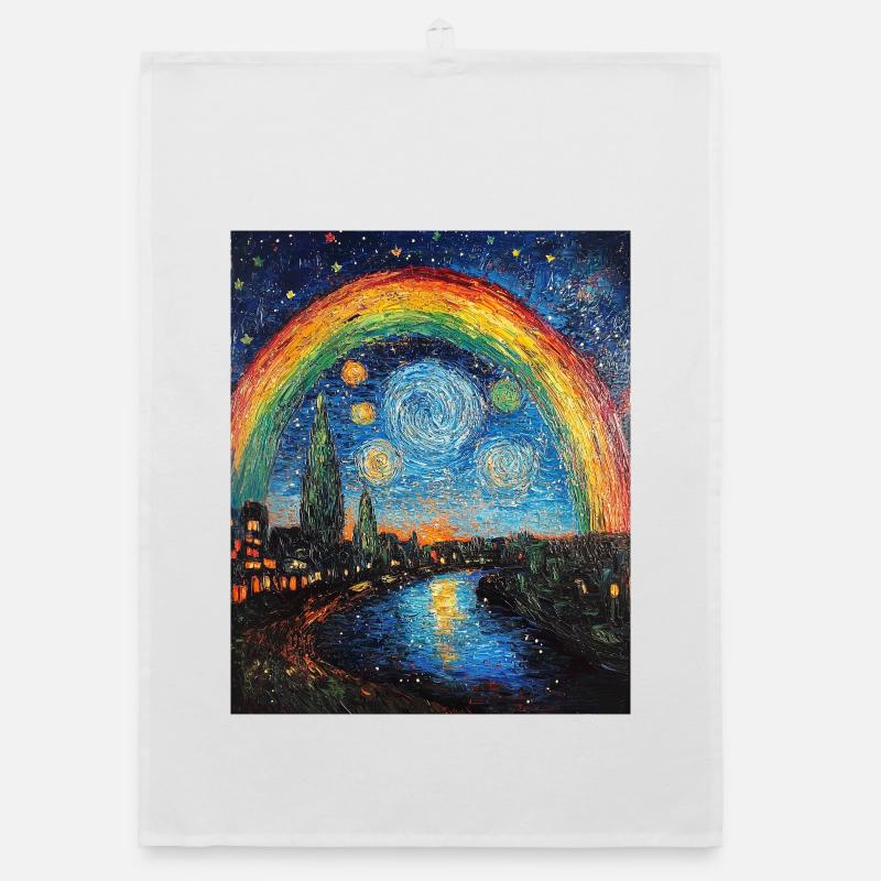Rainbow Van Gogh Style Starry Night Organic dish towel