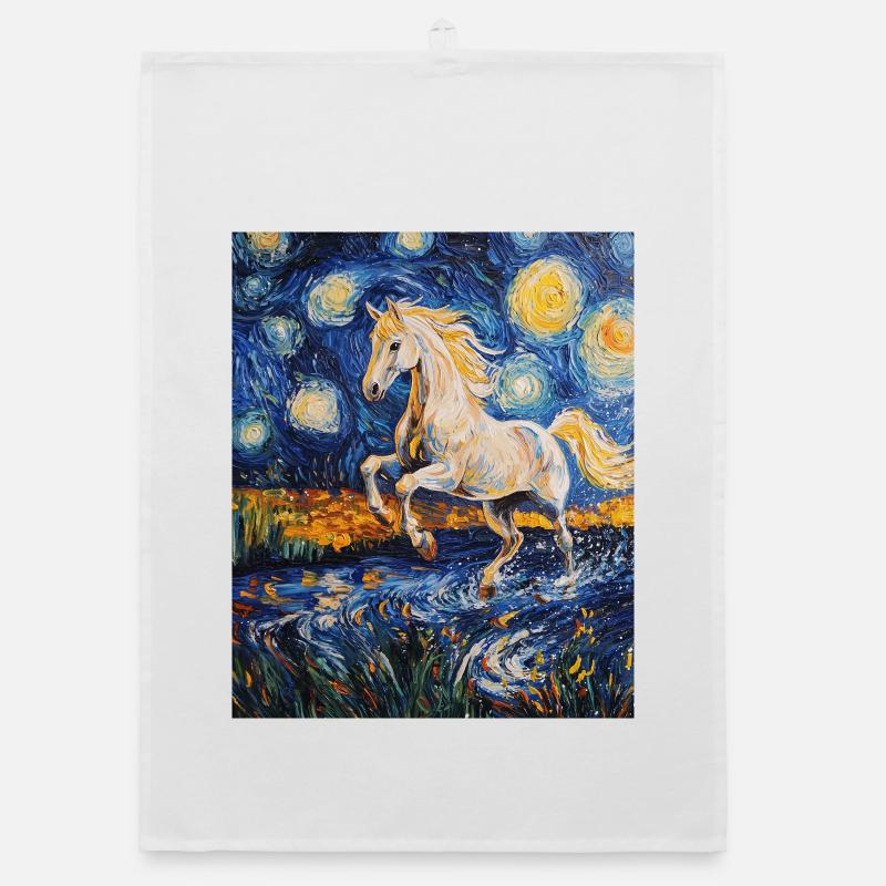 Cheval Chevaux Cavalier Style Van Gogh Nuit étoilée Torchon bio