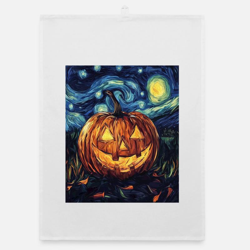 Pumpkin Halloween Van Gogh Style Starry Night Organic dish towel