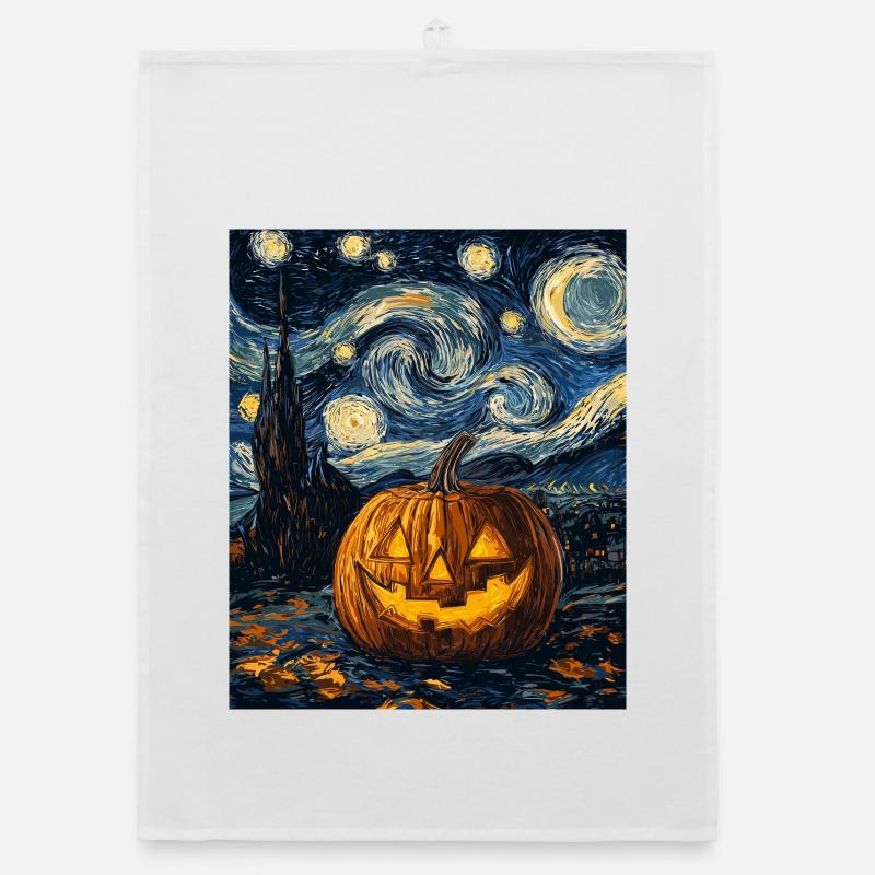 Pumpkin Halloween Van Gogh Style Starry Night Organic dish towel
