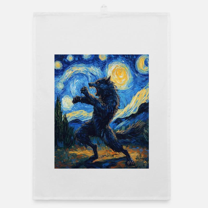 Werwolf Wolf Van Gogh Style Organic Geschirrtuch