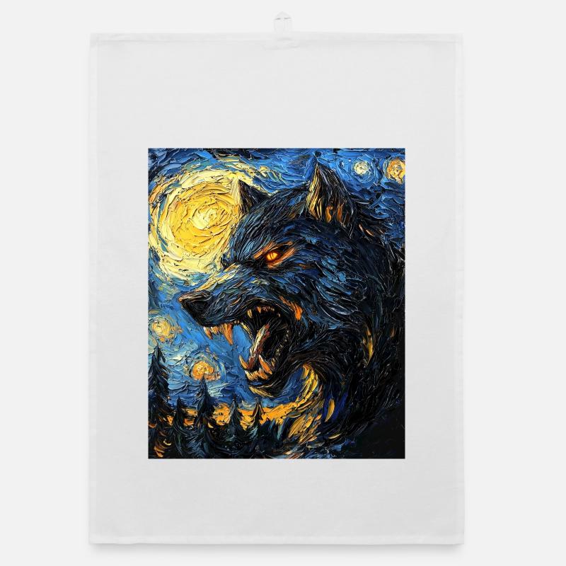 Werewolf Wolf Van Gogh Style Organic dish towel