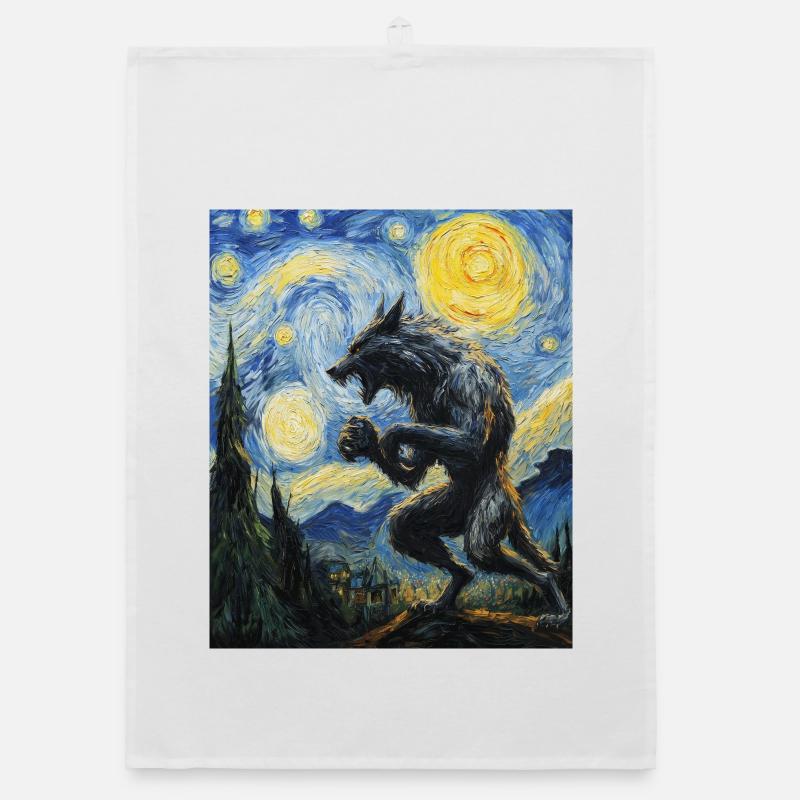 Werwolf Wolf Van Gogh Style Organic Geschirrtuch