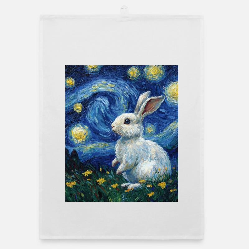 Rabbit Van Gogh Style Starry Night Organic dish towel