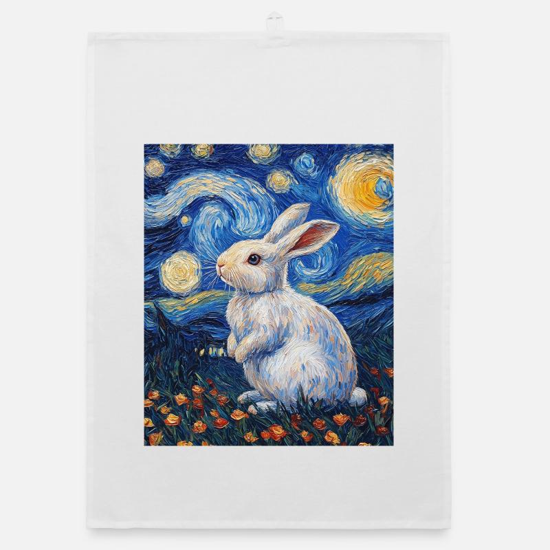 Rabbit Van Gogh Style Starry Night Organic dish towel