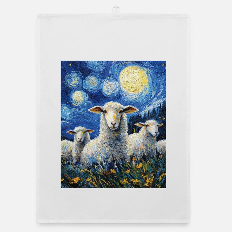 Schaf Van Gogh Style Starry Night Organic Geschirrtuch