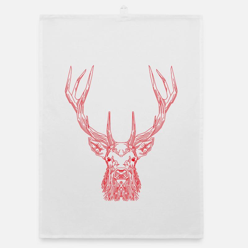 Tech Deer – Geometric Deer in Red Organic dish towel