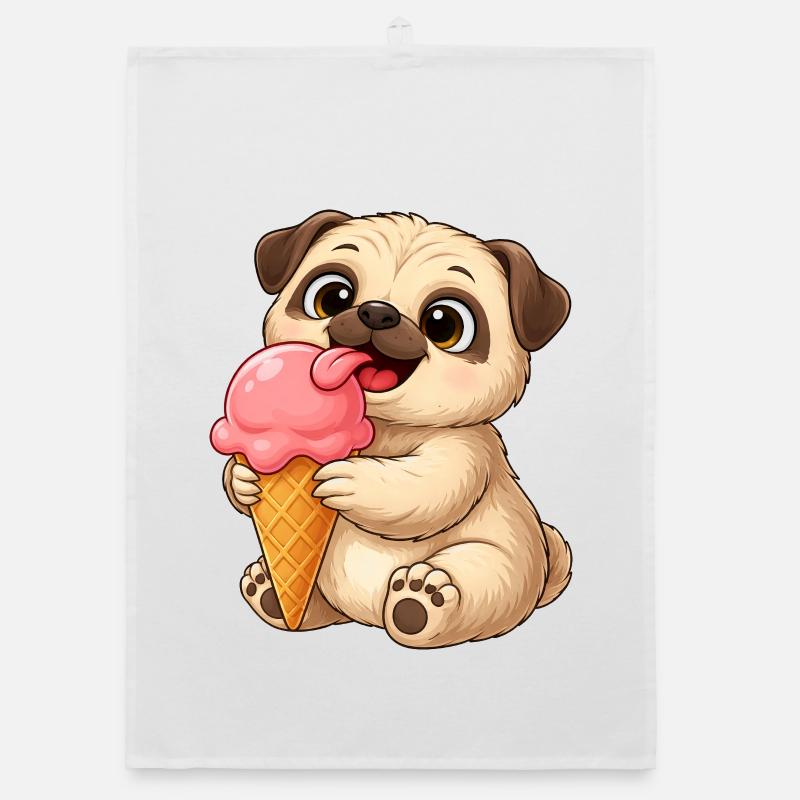 Dessin animé de chien mignon avec de la glace Torchon bio