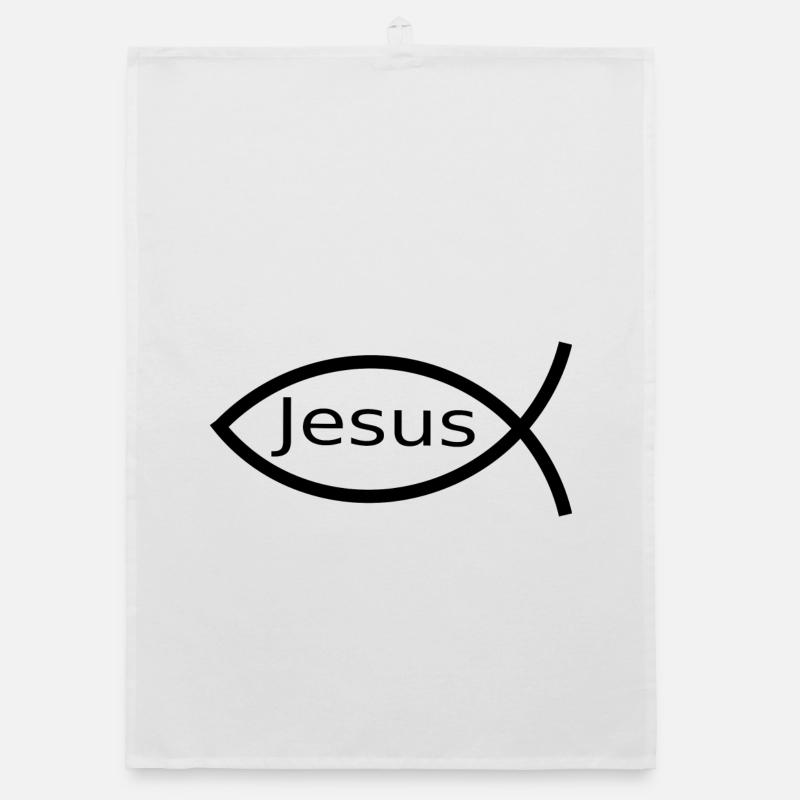 Jesus fish black Ichthys fish fish Organic dish towel