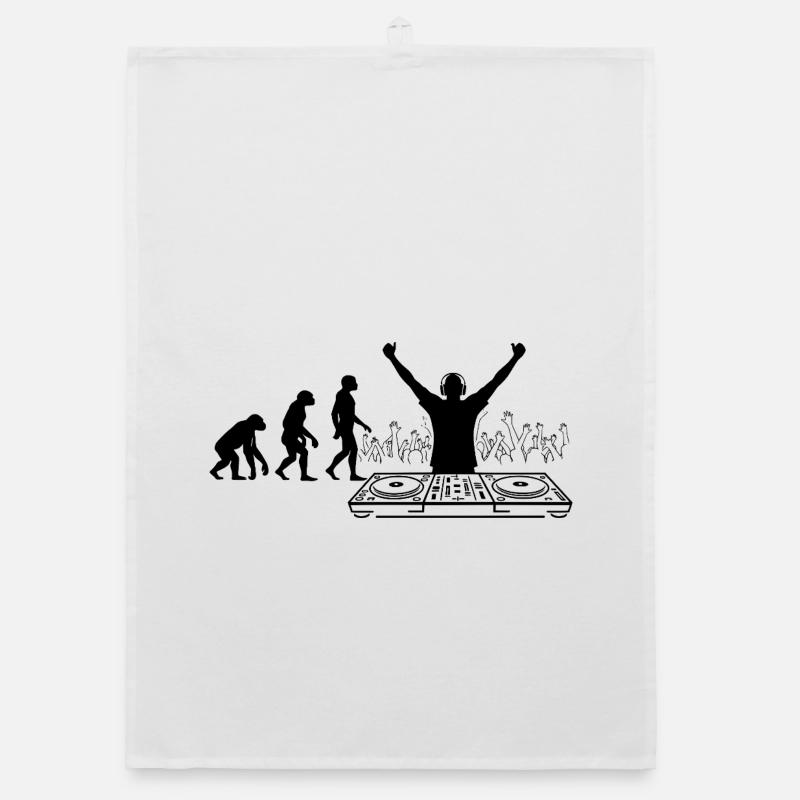 Evolution to DJ Humor Fun Organic dish towel