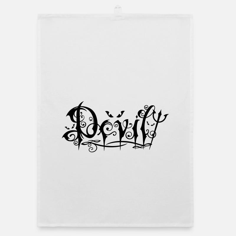 Devil Schriftzug im ornamentalen Gothic-Stil Organic Geschirrtuch