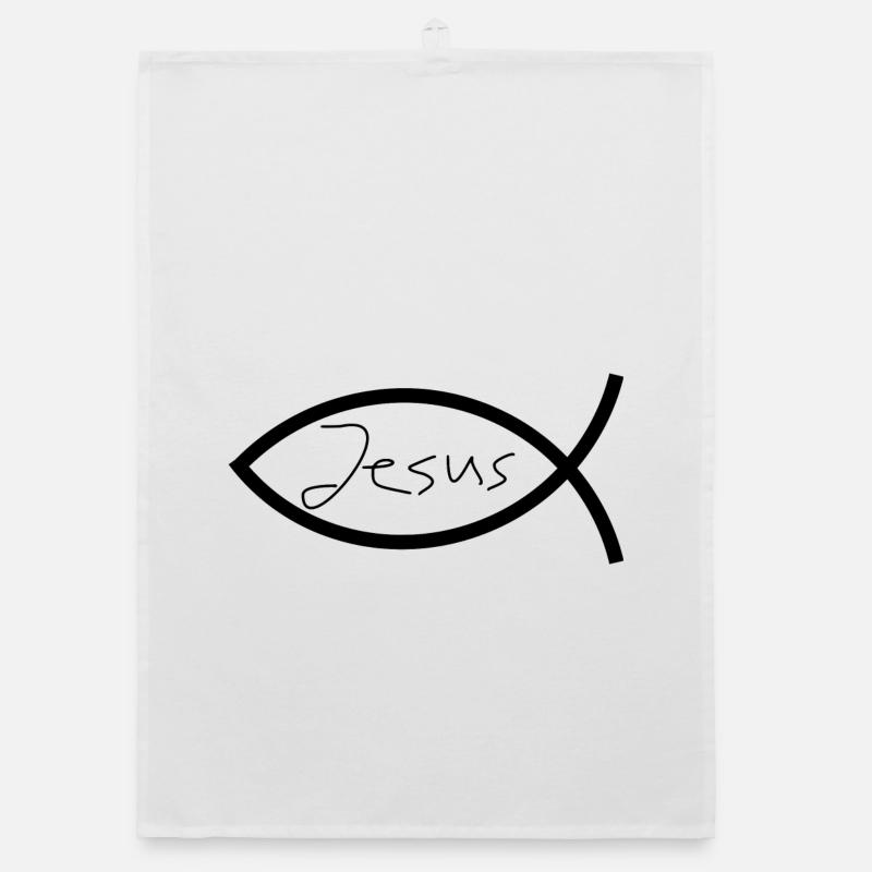 Jesus fish black Ichthys fish fish Organic dish towel