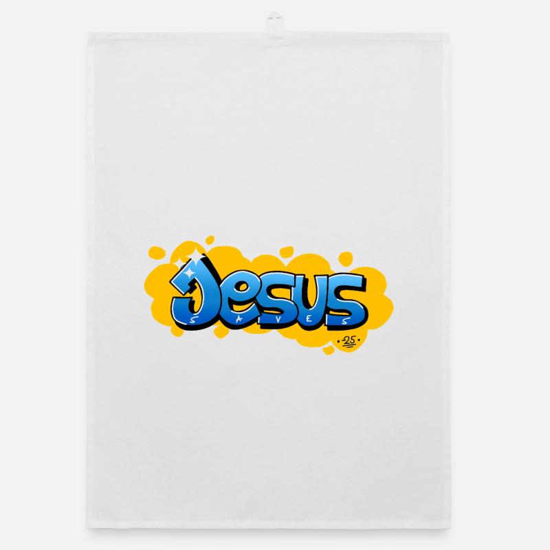 Jesus saves - Organic Geschirrtuch - Weiß