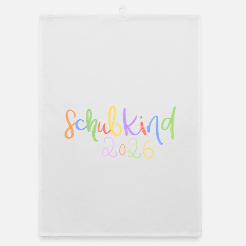 Schulkind 2026 Regenbogen Schrift - Organic Geschirrtuch - Weiß