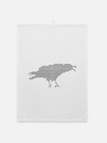 Raven Pixel Dot Silhouette - Organic Geschirrtuch - Weiß - Vorne