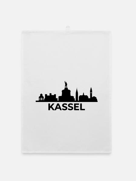 Kassel Wahrzeichen Silhouette skyline - Organic Geschirrtuch - Weiß - Vorne