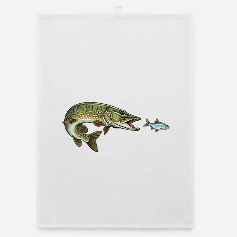 Pike hunts fish Organic dish towel