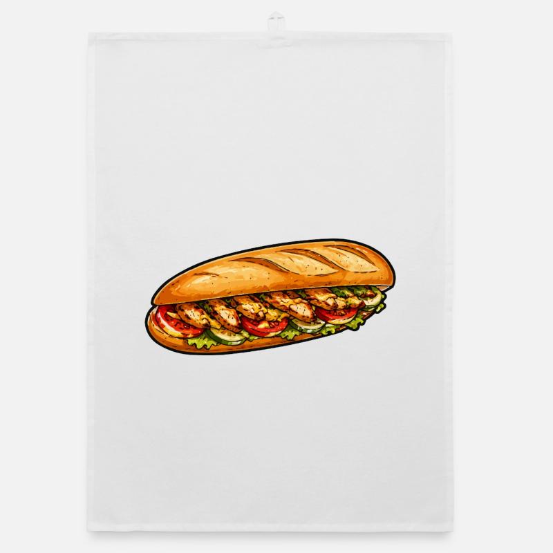 Freshly filled baguette sandwich Organic dish towel