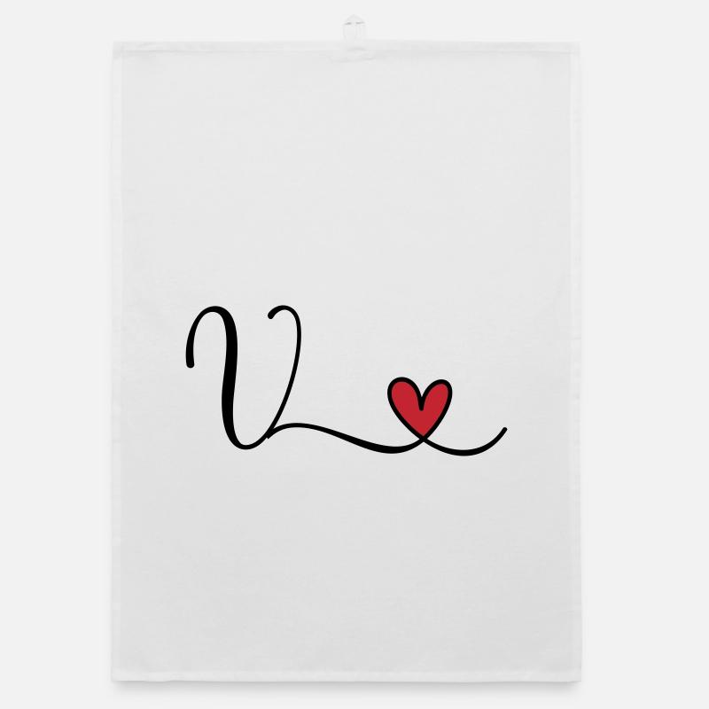Buchstabe V Monogramm Initiale Herz Organic Geschirrtuch