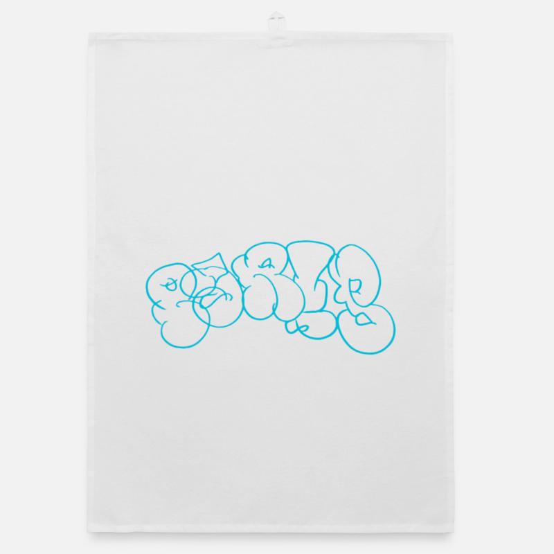 Blaues Bubble-Graffiti Muster im Paris Style Organic Geschirrtuch