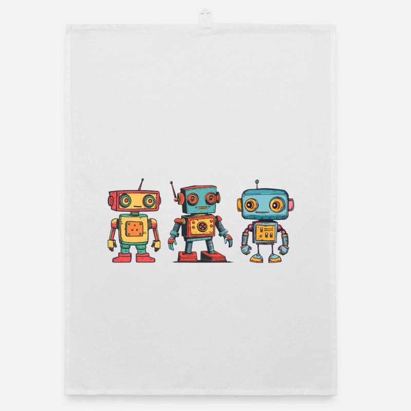 Nostalgic Retro Robot Illustration Organic dish towel