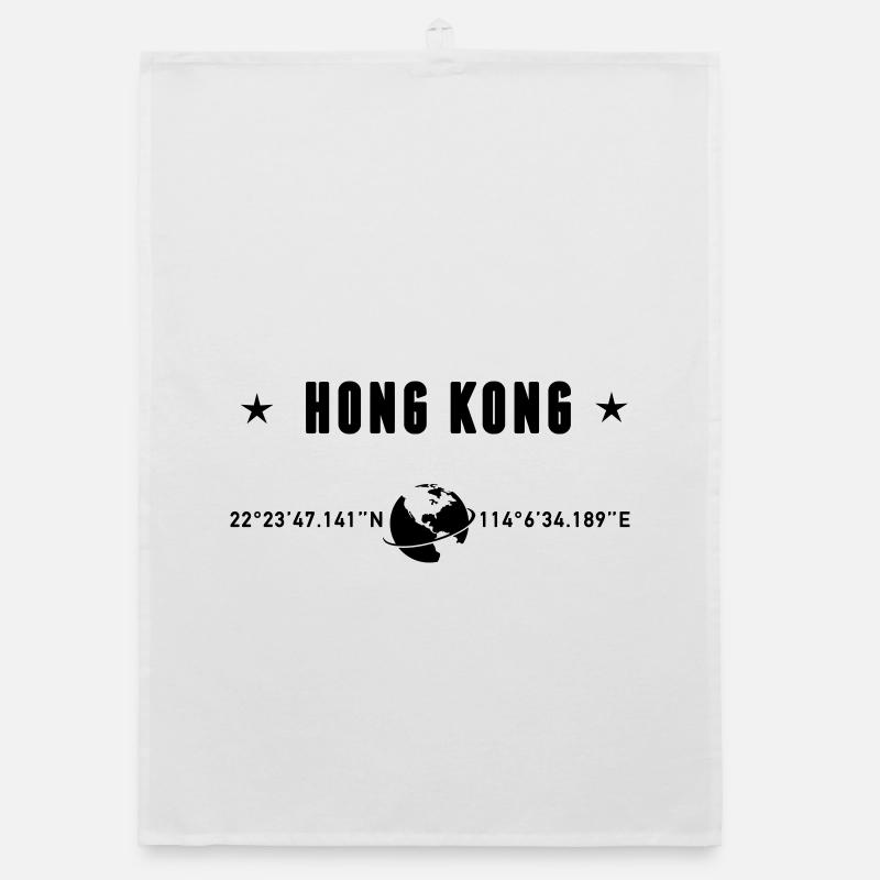 Hong Kong Coordinates Black Typography Organic dish towel