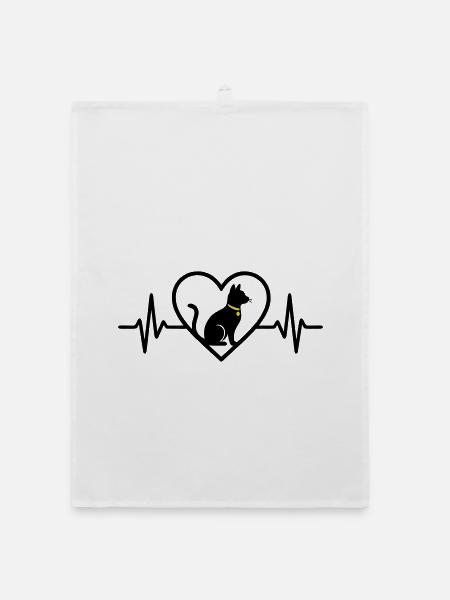 Cat Heart Silhouette Cute Pet Lover Gift - Organic dish towel - white - Front