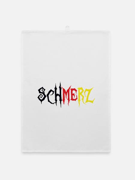 Schmerz – Grunge Schriftzug Schwarz Rot Gold - Organic Geschirrtuch - Weiß