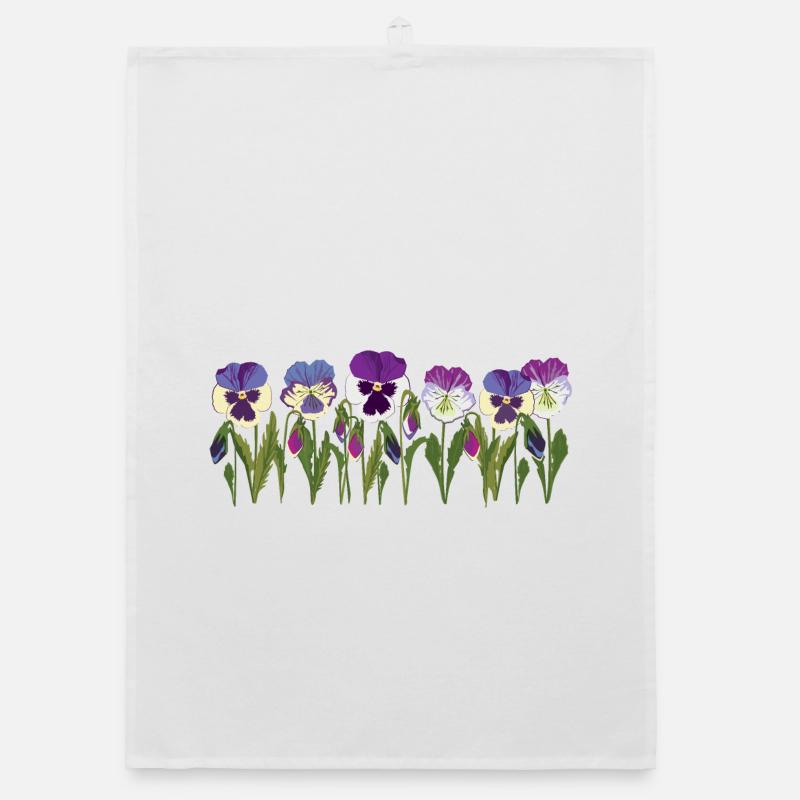 Rangée de fleurs de pensée en violet Torchon bio