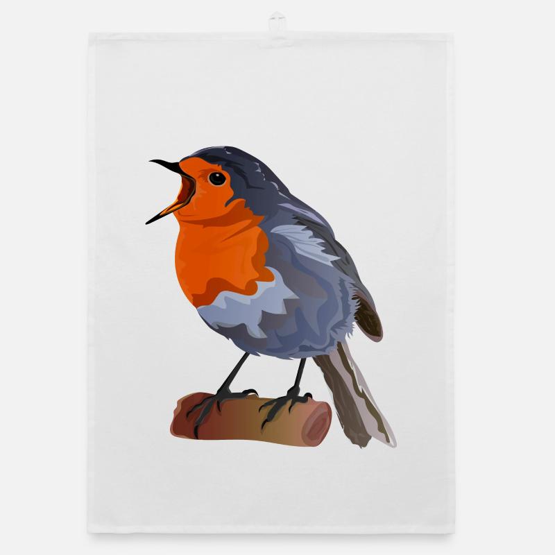 Illustration du merle sur textile Torchon bio