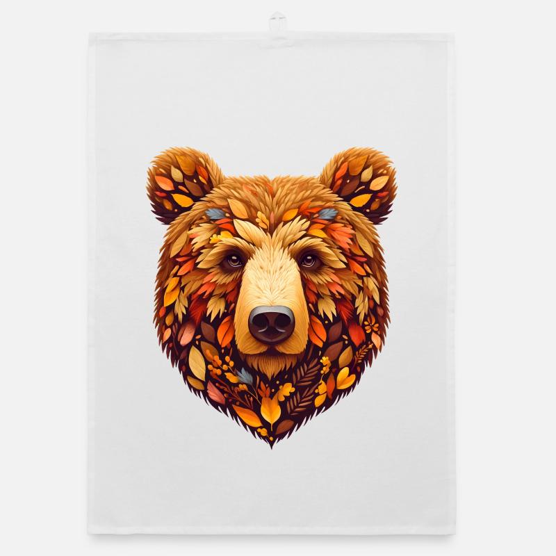 Brown bear, designed from different leaves Organic dish towel