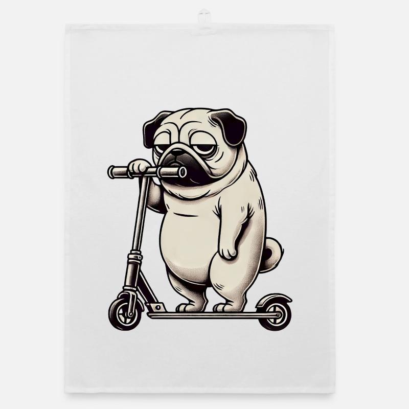 Lustiger Mops Roller Scooter Kickroller Grumpy Organic Geschirrtuch
