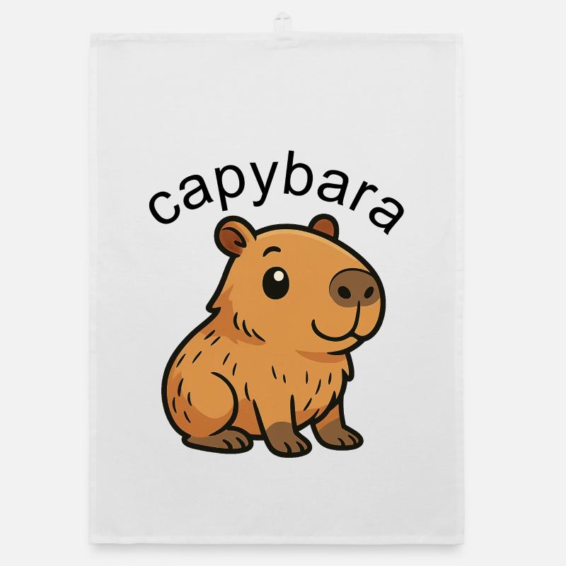 Mignon Dessin Animé Capybara, mignon et cool - Torchon bio - blanc