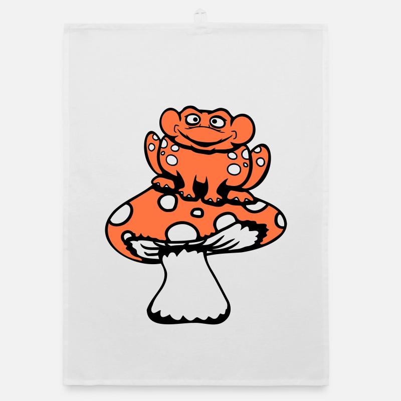 grenouille s’assoit champignon mignon forêt forêt grenouille sourit cool Torchon bio