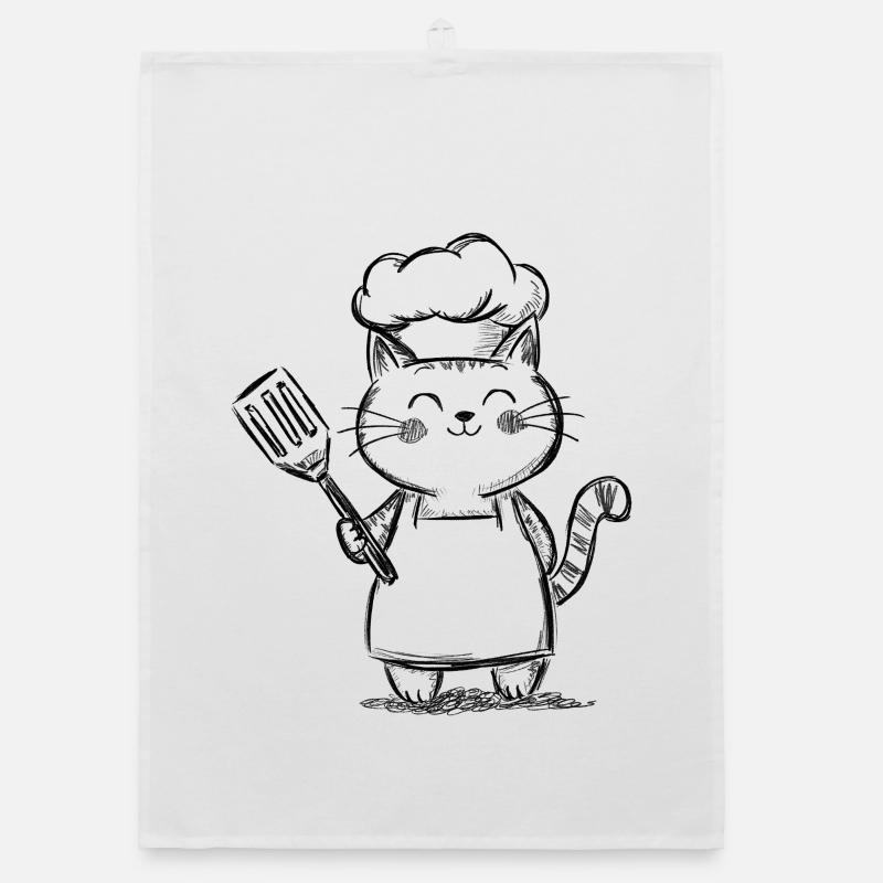 Chat mignon dans la cuisine - Dessin de Chef Chat Torchon bio